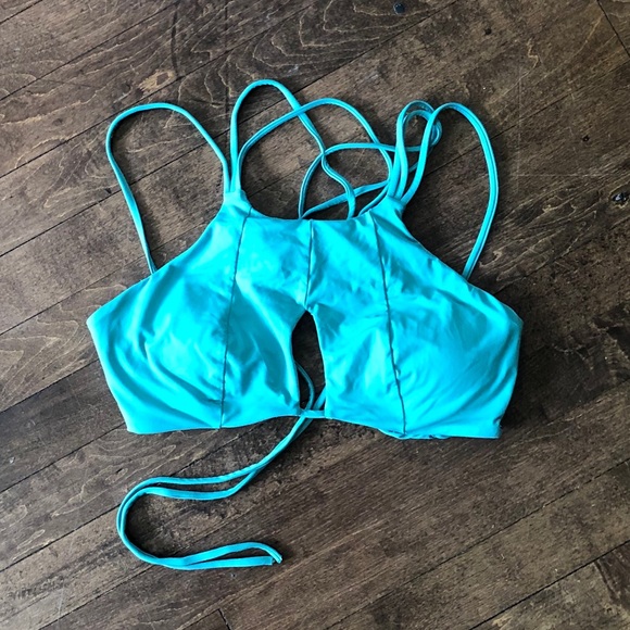 Turquoise Halter Keyhole Swim Suit Top - Picture 2 of 3